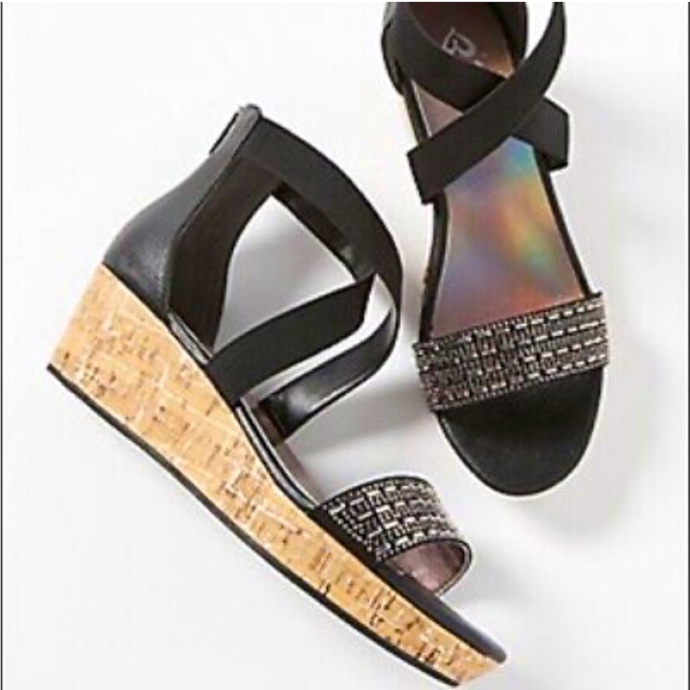 JUSTICE BRAND Girl's Rhinestone Wedge Black Sandals